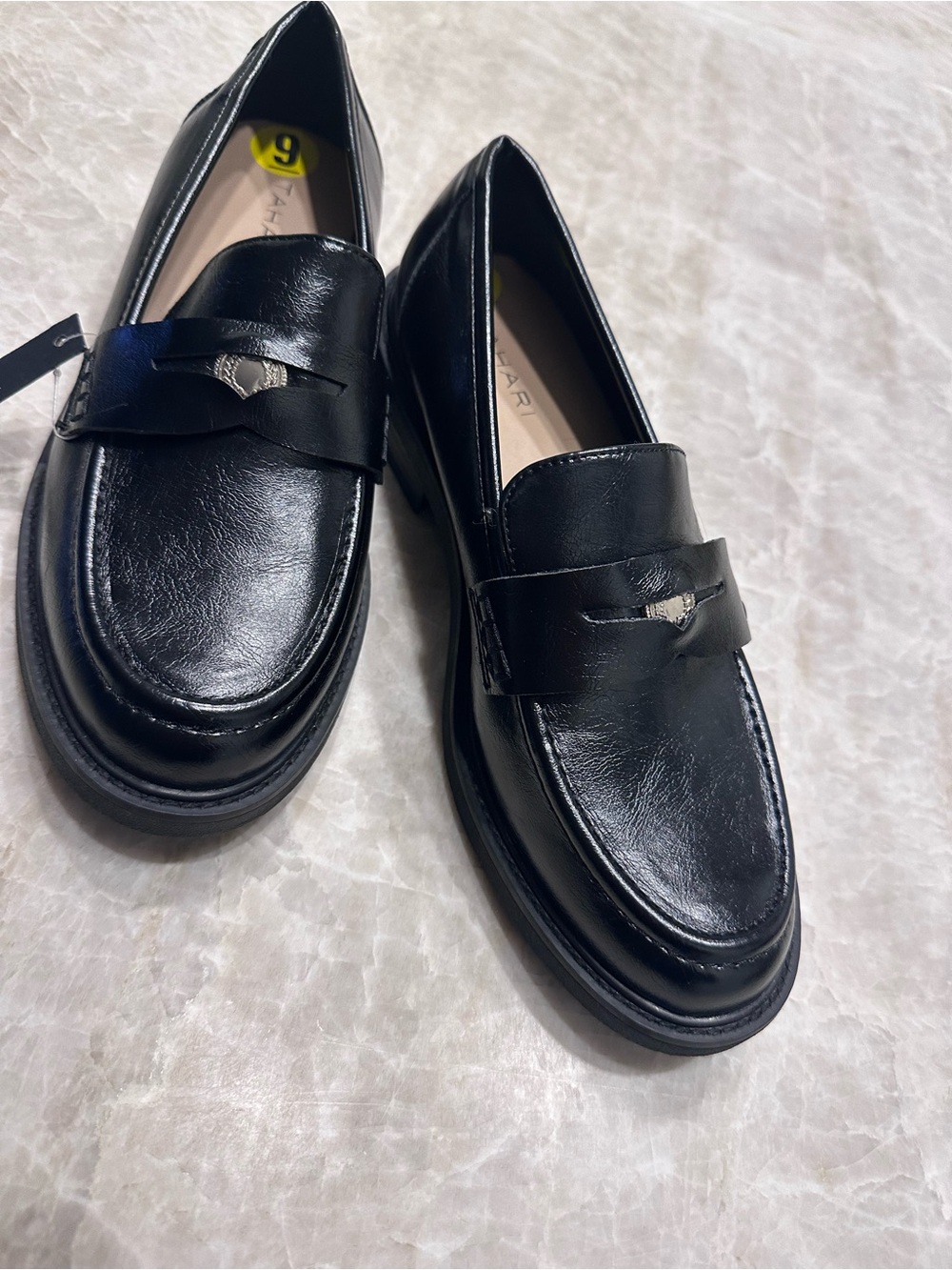 Tahari Black Leather Penny Loafers for Women - Classic Slip-On